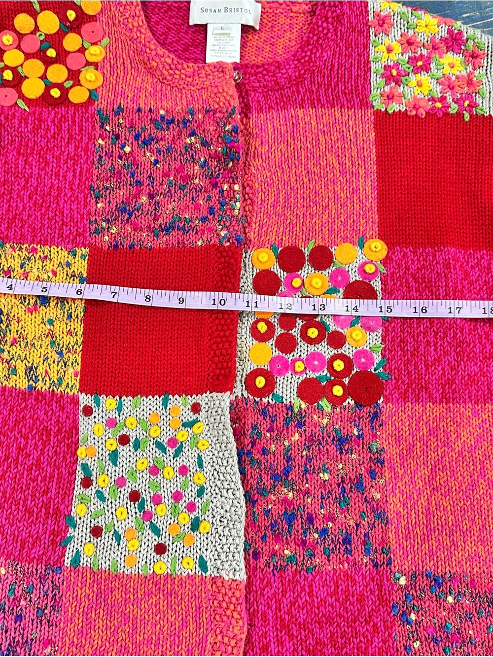Susan Bristol Hot Pink & Orange Hand-Embroidered Knit Cardigan - Picture 5 of 8